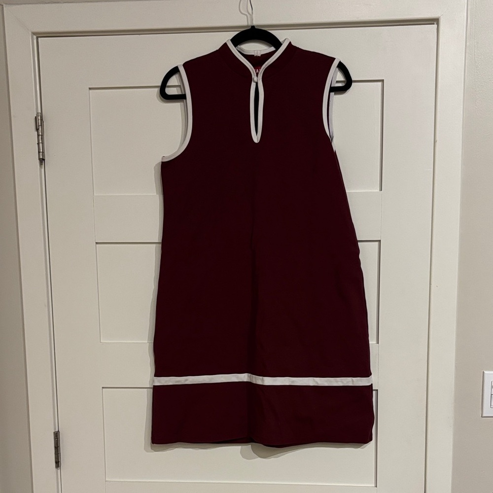 STAUD Burgundy Mini Dress with White Trim